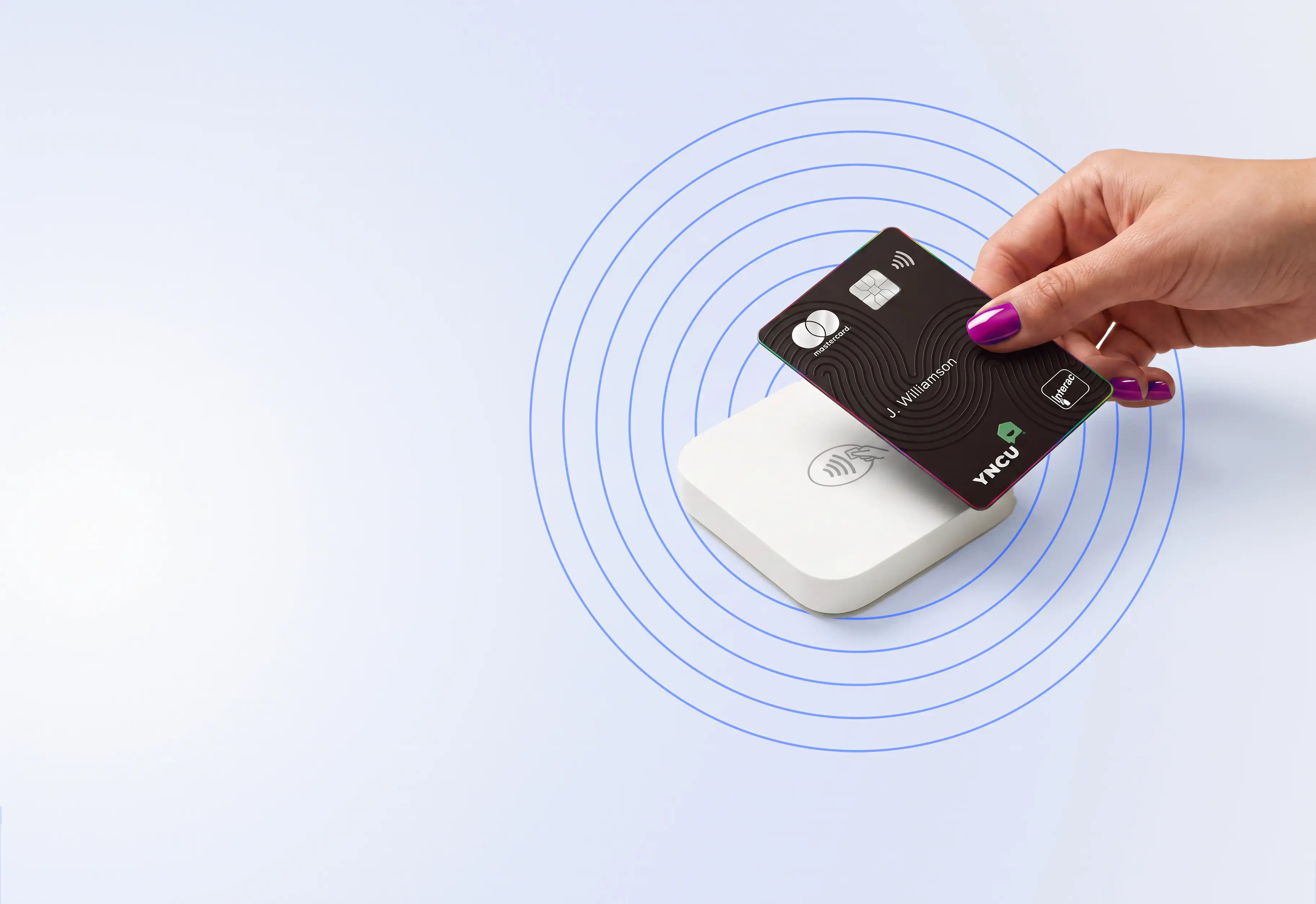 Visa Debit card being tapped on retail payment terminal